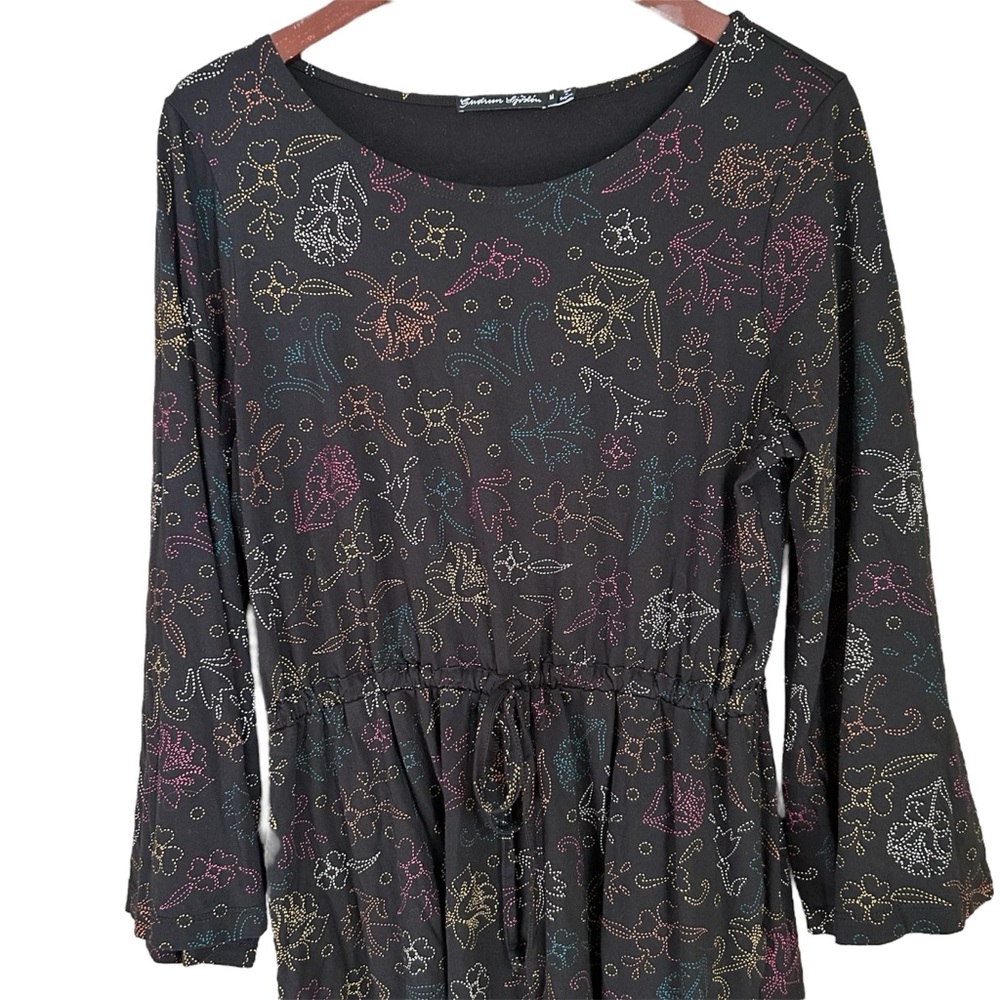 Gudrun Sjoden Black Cotton Modal Blend Tunic Floral Folklore Print Lagenlook